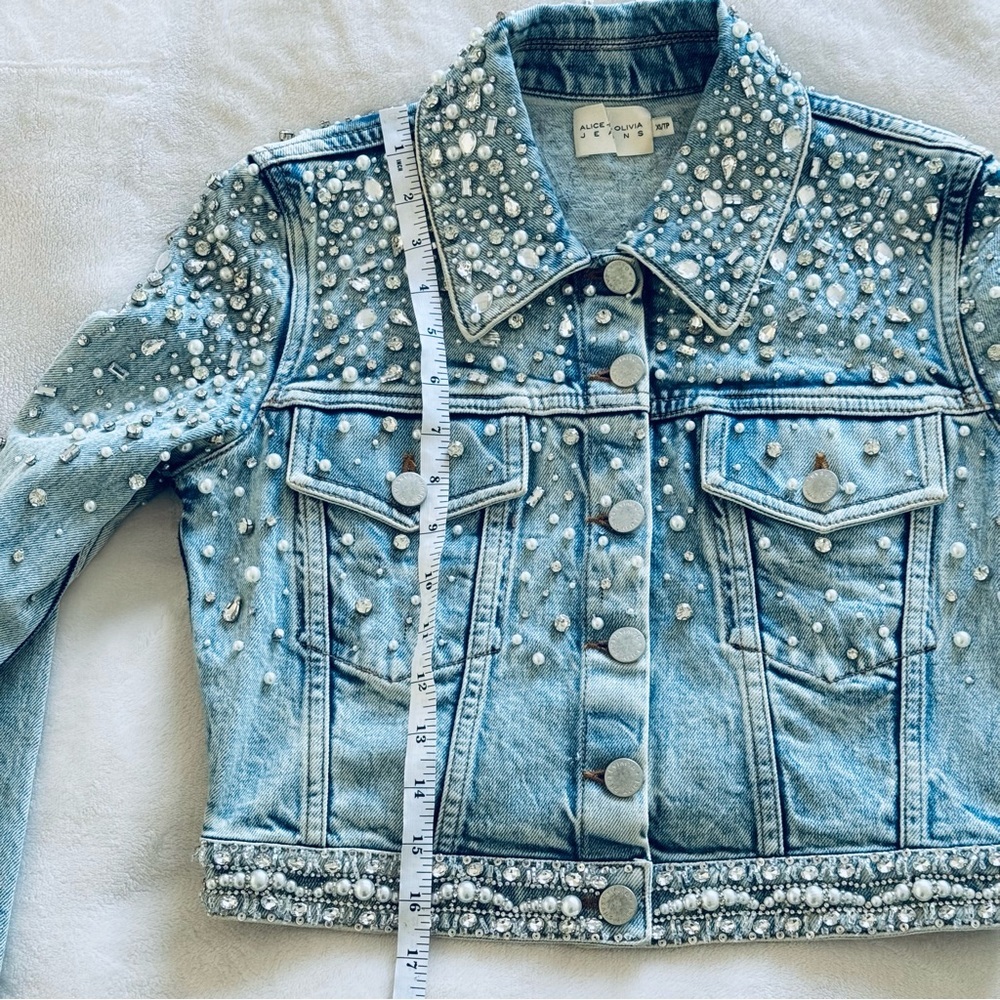 NWOT! Alice + Olivia Nelson Embellished Denim Jacket, Size XS - Picture 16 of 17